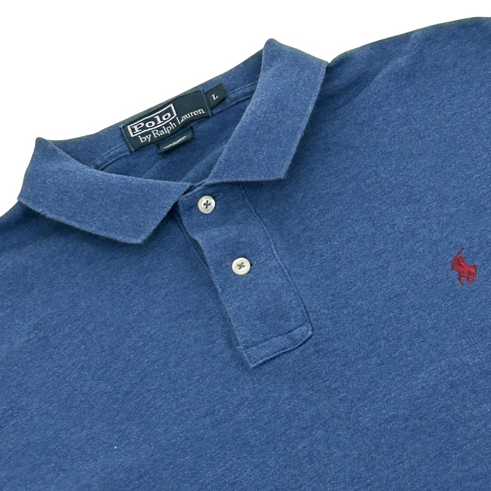 Polo Ralph Lauren Polo Shirt Mens Large Blue Long Sleeve‎ Cotton Heathered Logo